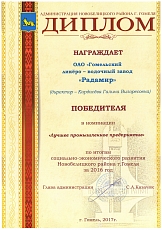 Диплом победителя в номинации «Лучшее промышленное предприятие»